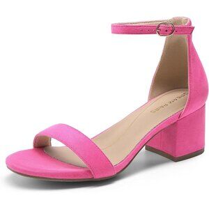 Dream Pairs Women's Fuchsia Suede Chunky Block Heel Ankle Strap Sandals Shoes